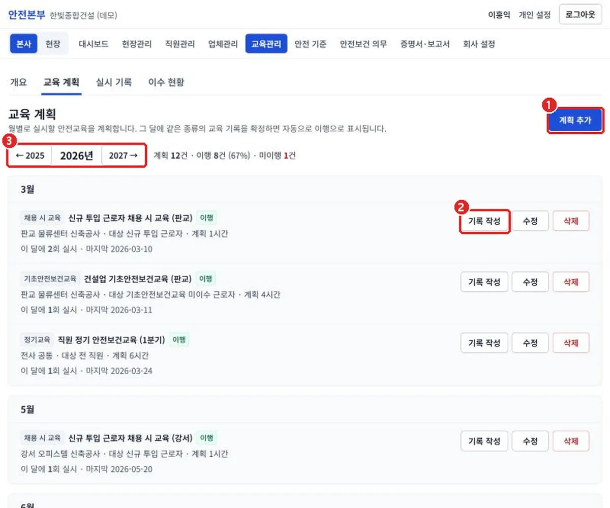 그림 2-12 교육 계획